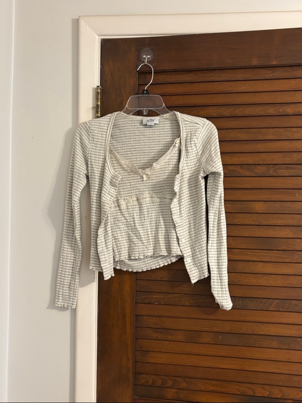 Women’s Cream Striped Cardigan and Tank Set